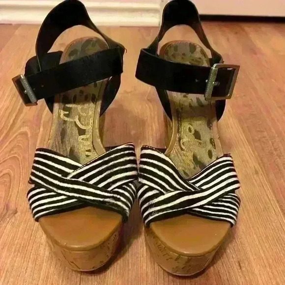 Sam Edelman Sasha Zebra Calf Hair Platform Wedge - Picture 1 of 7